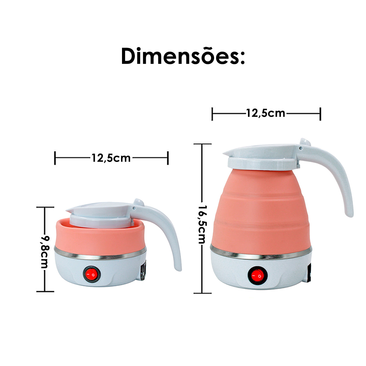 Chaleira Elétrica Dobravel Jarra Bule Silicone 600W 110v 600ml Portatil Núcleo