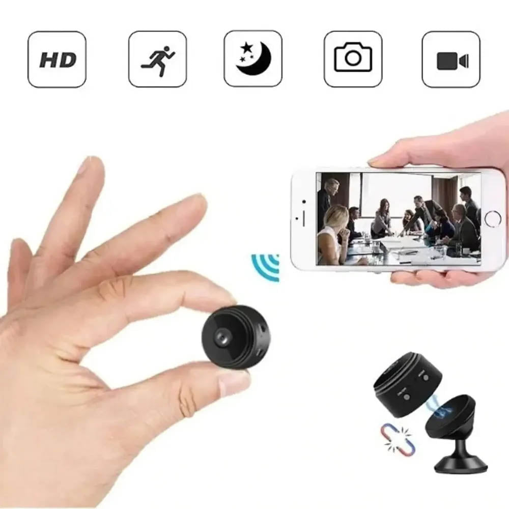 Mini Câmera Recarregável Espiã Segurança Wi Fi sem fio Magnética carregamen