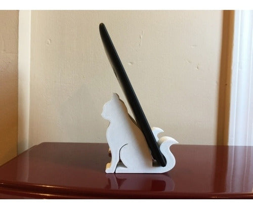 Suporte Apoio De Mesa Tablet Celular Decorativo Gato Cor:Branco (3d.06.03.01.Bra