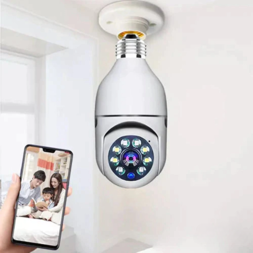 Camera Lâmpada Wifi Ip Segurança Panorâmica Giratória 360 1080P com Visão N