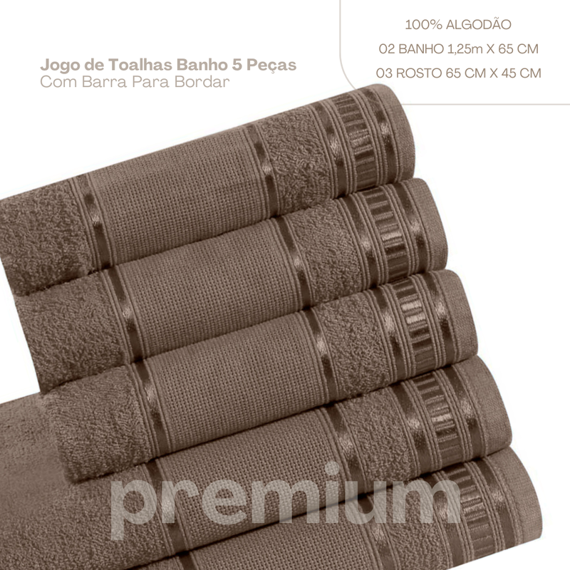Jogo de toalha de banho 5 peças Premium Chocolate (800PREMIUM5009)
