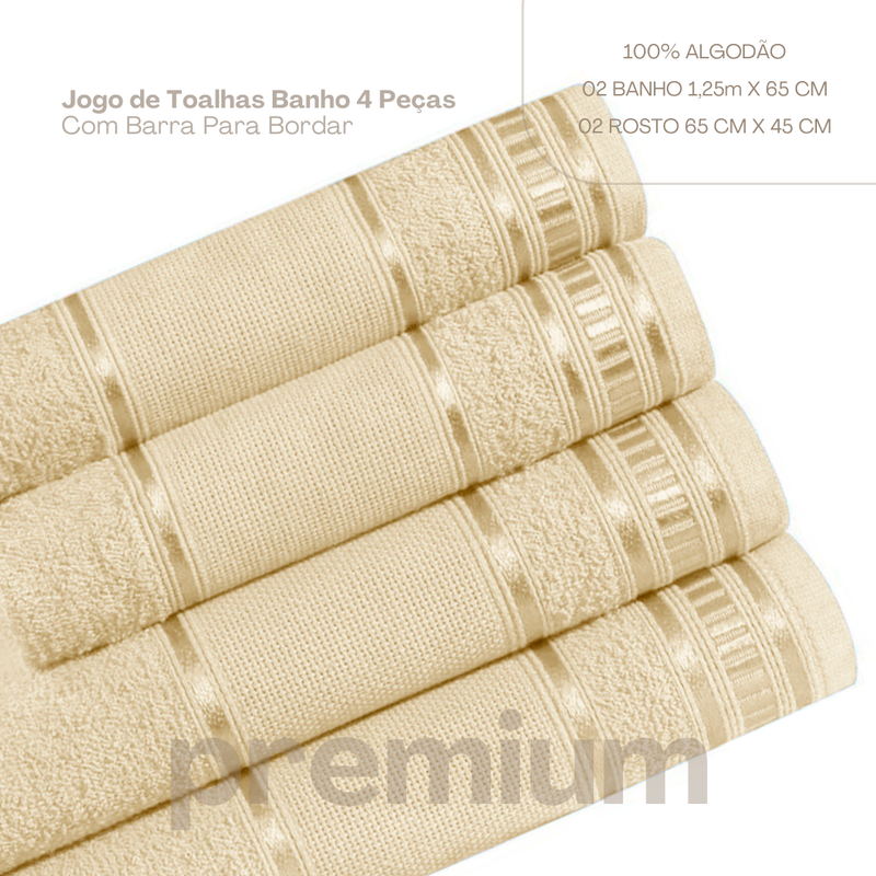 Jogo de toalha de banho 4 peças premium Baunilha (800PREMIUM4008)
