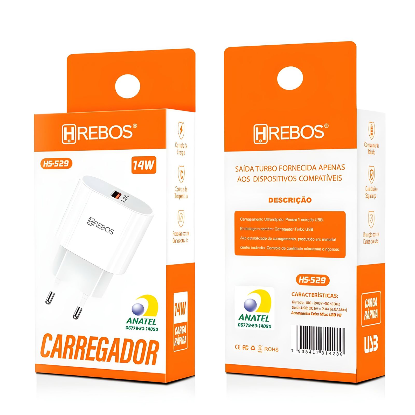 Fonte Carregador Turbo 14W USB Hrebos HS-529 (FONTEHS529)