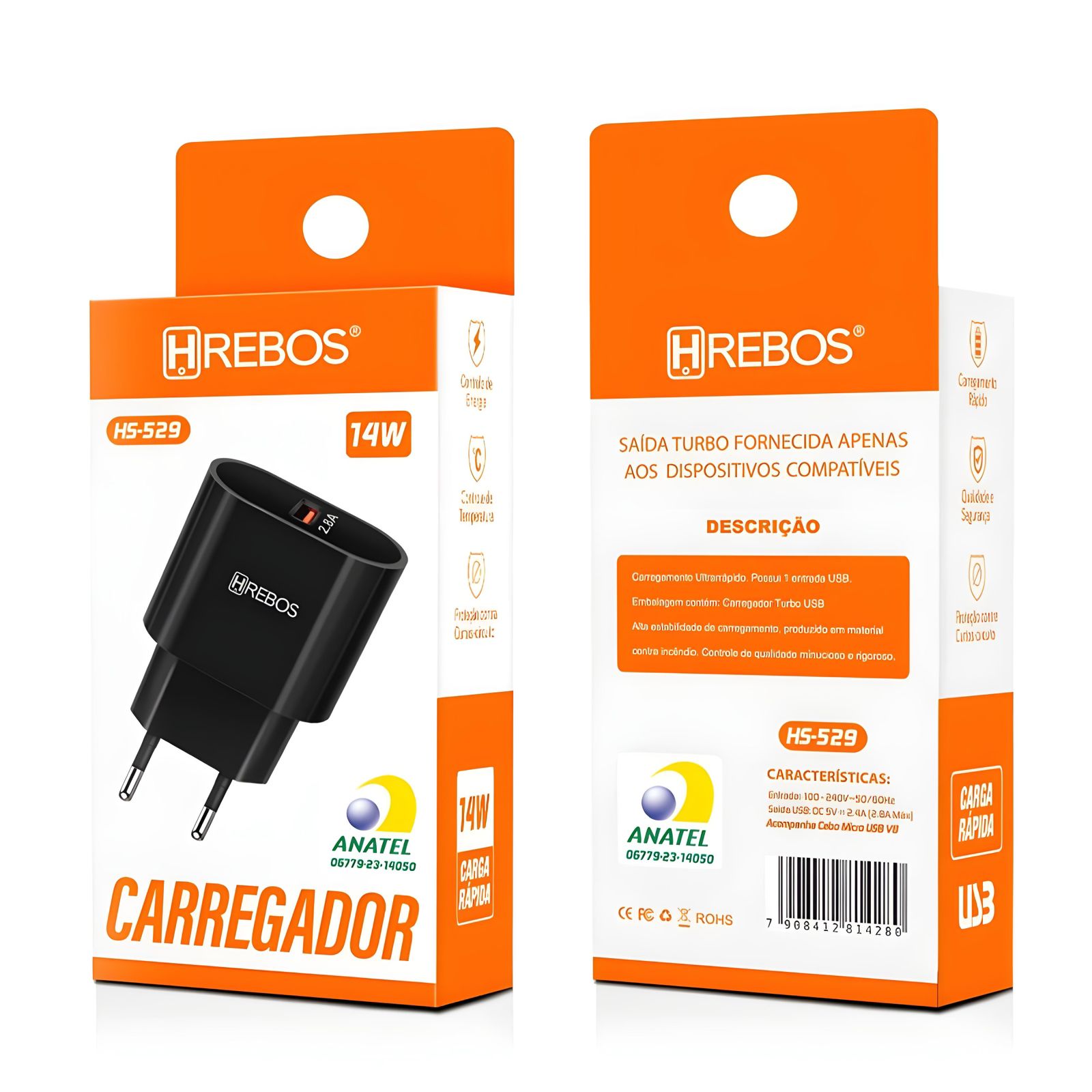 Fonte Carregador Turbo 14W USB Hrebos HS-529 (FONTEHS529)