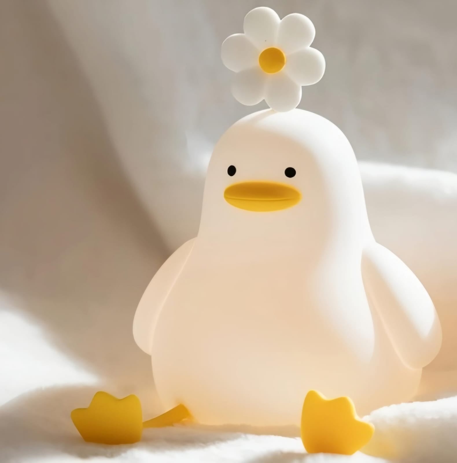 Luminária Infantil Abajur Siliconado Pato Florzinha Luz Quente LE-5861 (LUMINLE